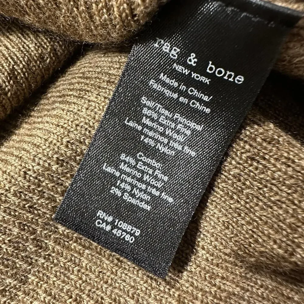 Rag & Bone Sweatshirt Mens 2XL Brown Extra Fine Merino Wool Crew Neck Sweater